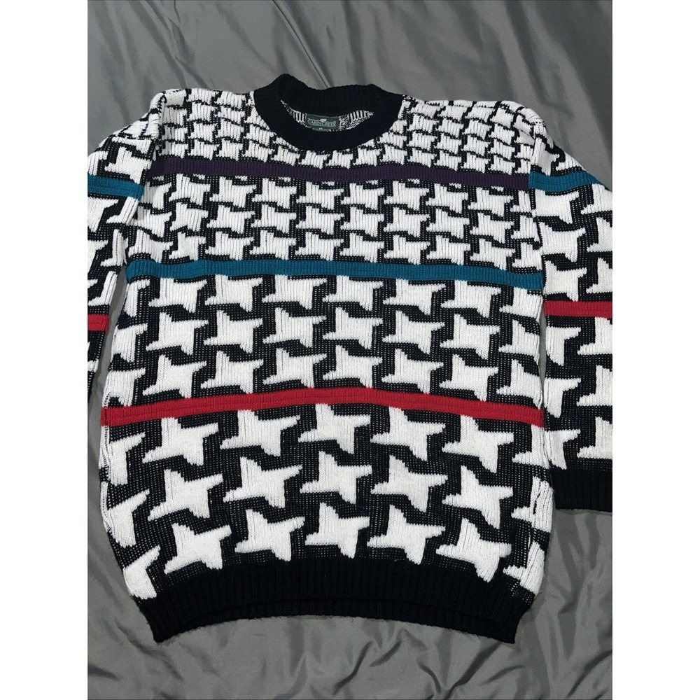 1980's Cabin Creek Medium Bold Geometric Oversized Sweater Long Sleeve Crew Neck